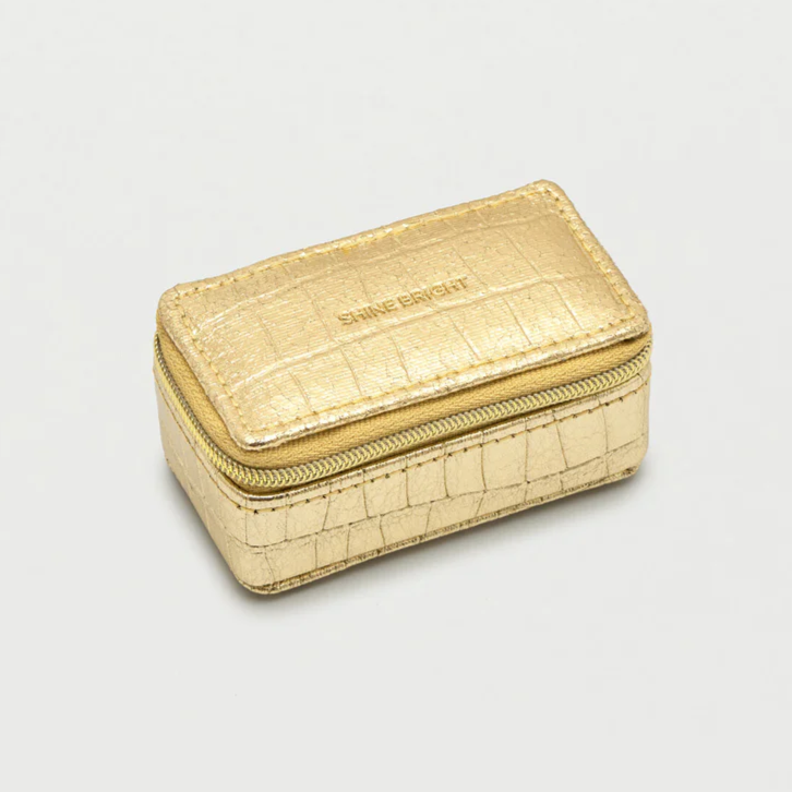 Gold Crocodile Tiny Jewellery Box Treasure Chest Transportable