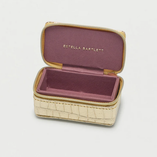 Gold Crocodile Tiny Jewellery Box Treasure Chest Transportable