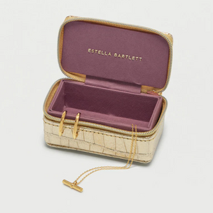 Gold Crocodile Tiny Jewellery Box Treasure Chest Transportable