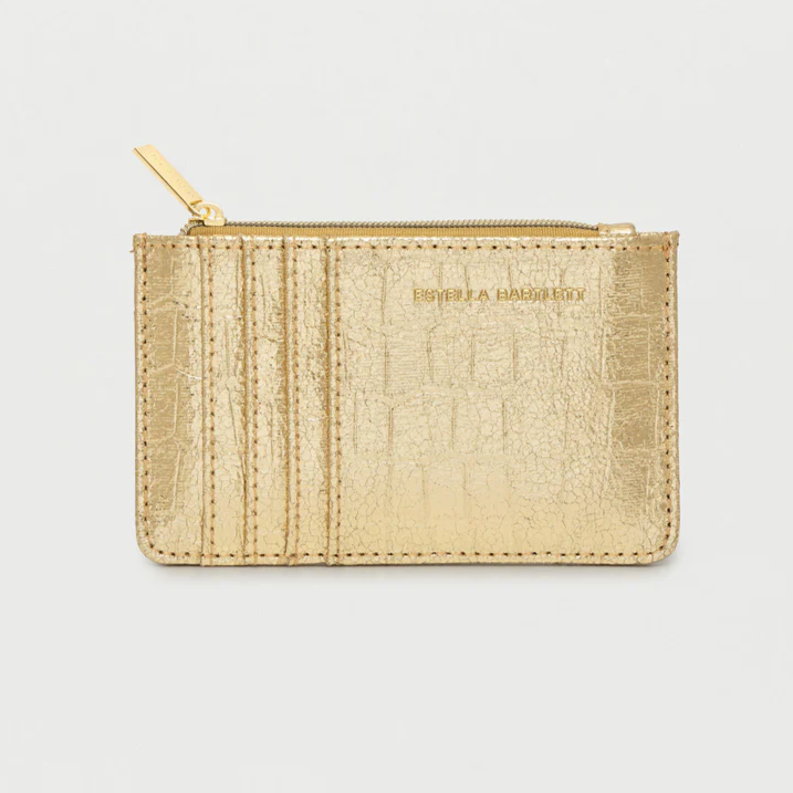 Card Purse Gold Metallic Crocodile Embossed Faux Leather