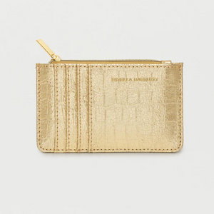 Card Purse Gold Metallic Crocodile Embossed Faux Leather