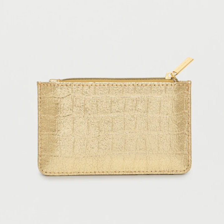 Card Purse Gold Metallic Crocodile Embossed Faux Leather