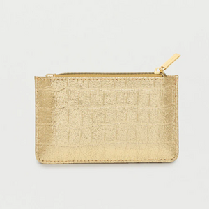 
            
                Load image into Gallery viewer, Card Purse Gold Metallic Crocodile Embossed Faux Leather
            
        