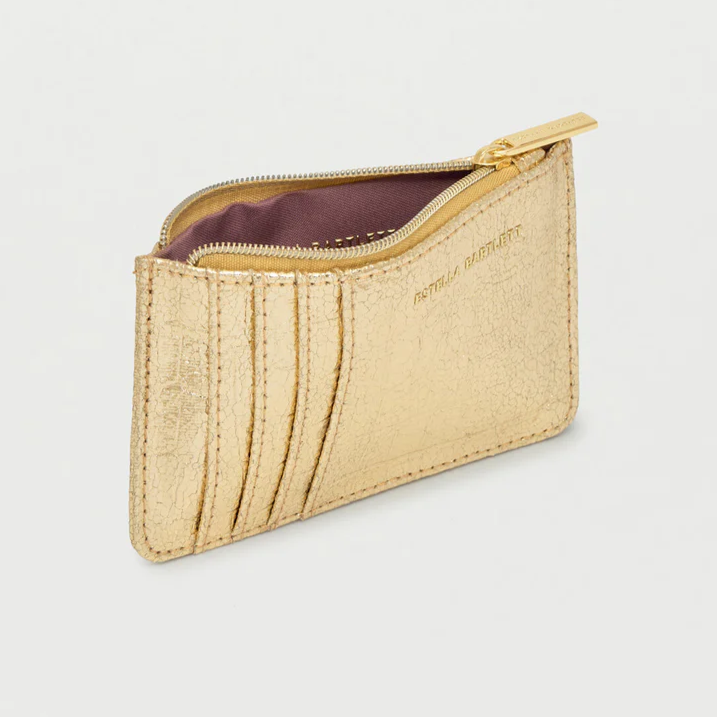 Card Purse Gold Metallic Crocodile Embossed Faux Leather