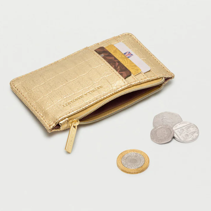 Card Purse Gold Metallic Crocodile Embossed Faux Leather