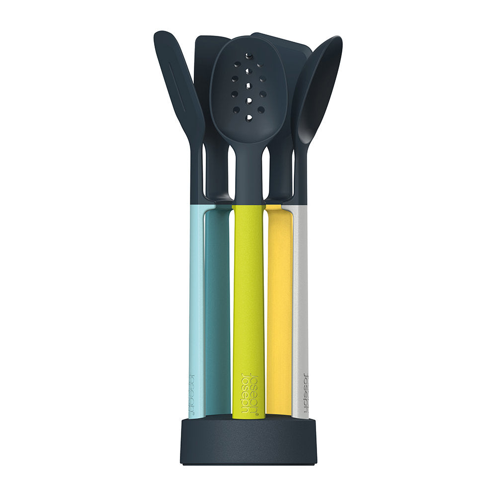 Utensil Kitchen Tool Set Elevate 5 Piece with Storage in Yellow, Green, White and Blue