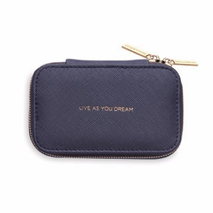 Mini Jewellery Box Faux Leather 'Live as you dream' Navy