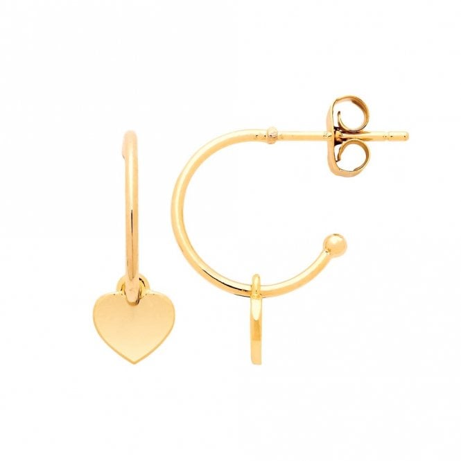 Earrings Drop Hoop Heart Gold Plated