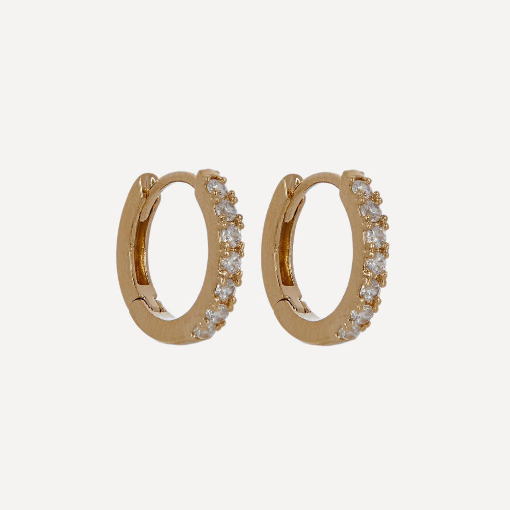 Hoop Earrings Pave Set with White CZ Gold Plated