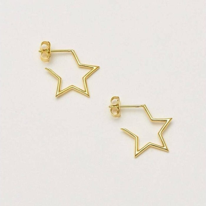Earrings Open Star Hoop Gold Plated