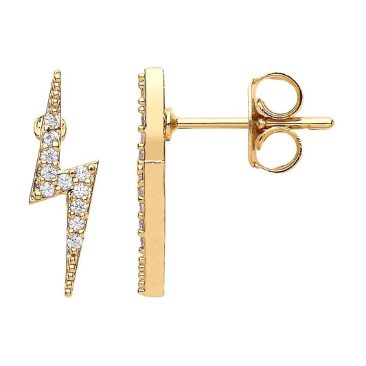 Earrings Lightning Bolt Gold Plated with Cubic Zirconia
