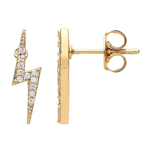 Earrings Lightning Bolt Gold Plated with Cubic Zirconia