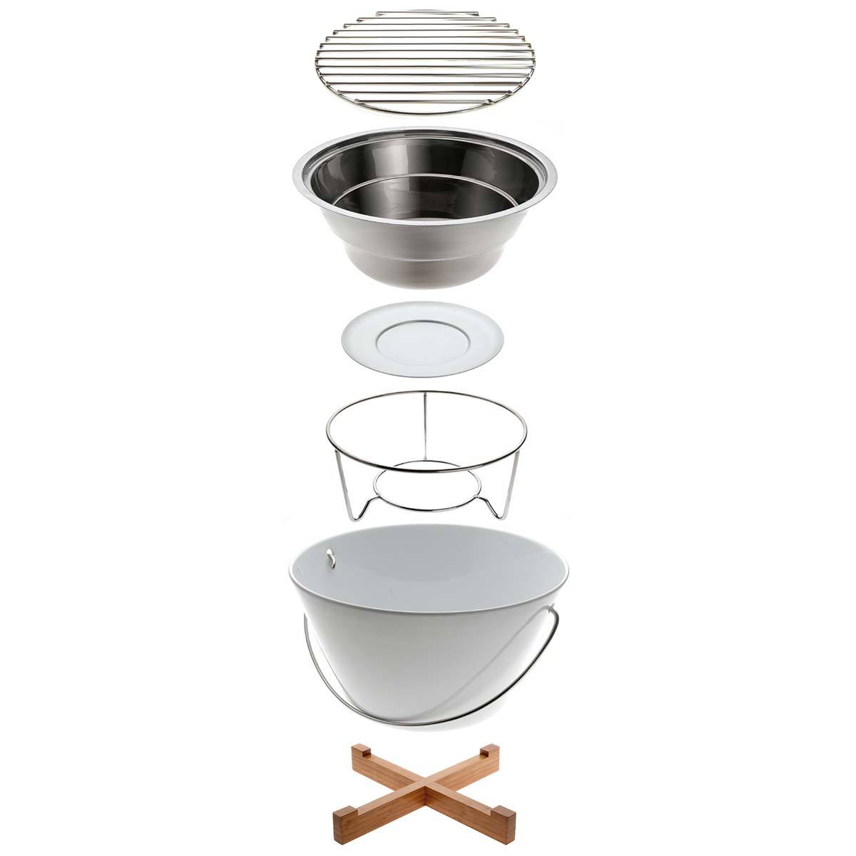 Charcoal Barbecue Grill Movable BBQ Table Top in White