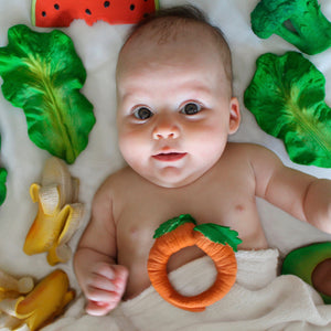 Baby teether toy bracelet Carrot in orange made from natural rubber