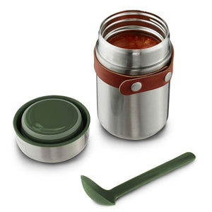 Insulated food flask with spoon from stainless steel in Olive