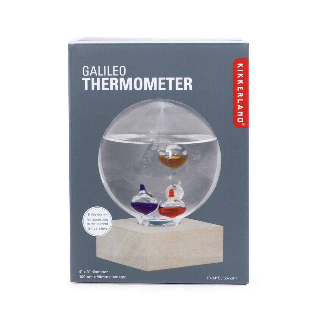 Galileo Thermometer in Wood Glass Red Blue and Yellow