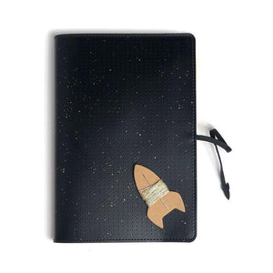 Customisable Notebook Cross-stitch Constellation Star Sign in Black Vegan Leather