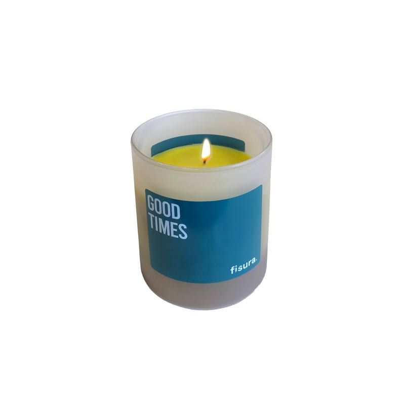 Candle Scented Lavender 'Good Times' in Glass Blue & Yellow