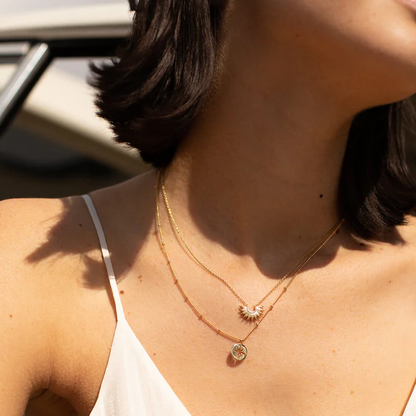 Charm Necklace Starburst Disk Gold Plated