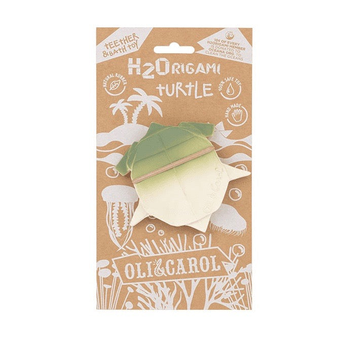 Baby teether and bath toy Turtle 'H2Origami' in green made from natural rubber