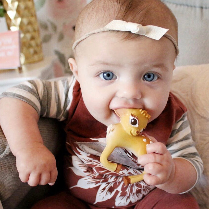 Baby teether toy bracelet Deer in brown made from natural rubber