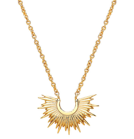 Necklace with sunburst fixed pendant in gold