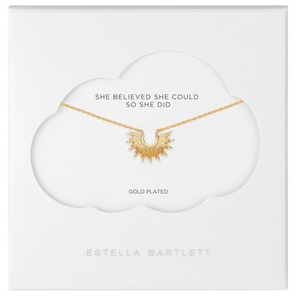 Necklace with sunburst fixed pendant in gold