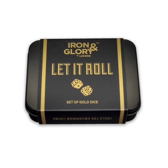 Dice Set of Two 'Let it roll' Iron and Glory Gold