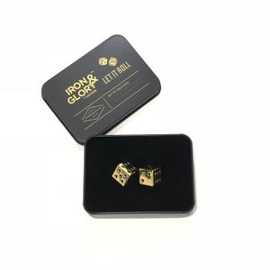 Dice Set of Two 'Let it roll' Iron and Glory Gold