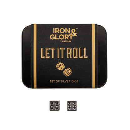 Dice Set of Two 'Let it roll' Iron and Glory Silver