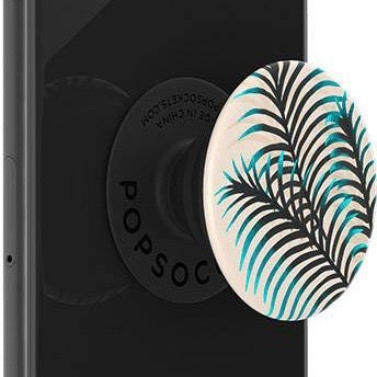 Mobile accessory expanding hand-grip and stand Popsocket in blue black palm leaves