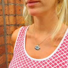 Necklace with Blue Evil Eye pendant in silver by Katy Welsh