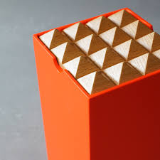 Wooden Storage Box Stationery Pyramid in Neon Orange