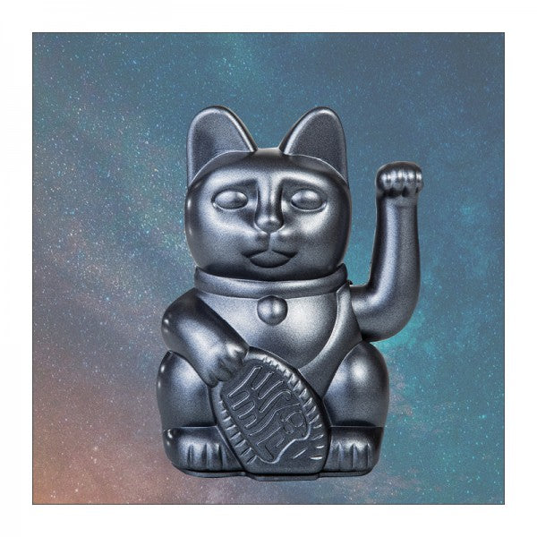 Lucky Cat Waving Arm 'Maneki-Neko' Good Fortune Metallic Grey