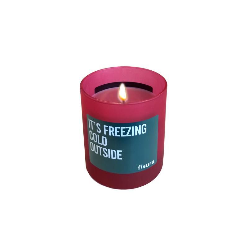 Candle Scented Spicy Cinnamon 'Its cold outside' in Glass in Red & Pink