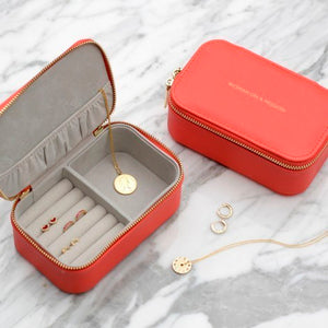Mini Jewellery Box Faux Leather 'Woman on a Mission' Coral