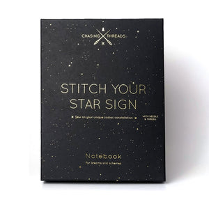 Customisable Notebook Cross-stitch Constellation Star Sign in Black Vegan Leather