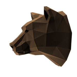 Wall Art DIY Papercraft Bear Head in 3D Design Paper Puzzle in Brown