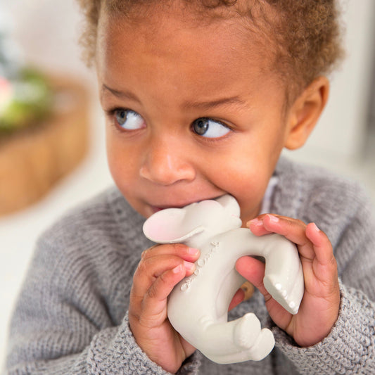 Baby teether toy bracelet Elephant in grey made from natural rubber