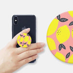 Mobile accessory expanding hand-grip and stand Popsocket in lemon illustration