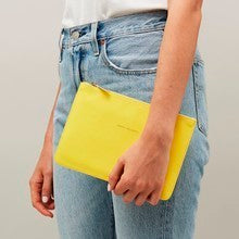 Medium Pouch Vegan Faux Leather 'Happy Thoughts' Yellow