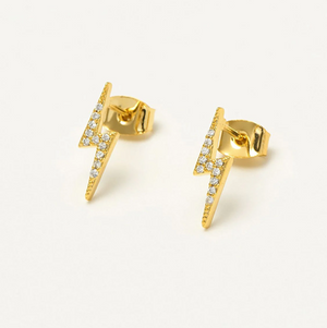 Earrings Lightning Bolt Gold Plated with Cubic Zirconia