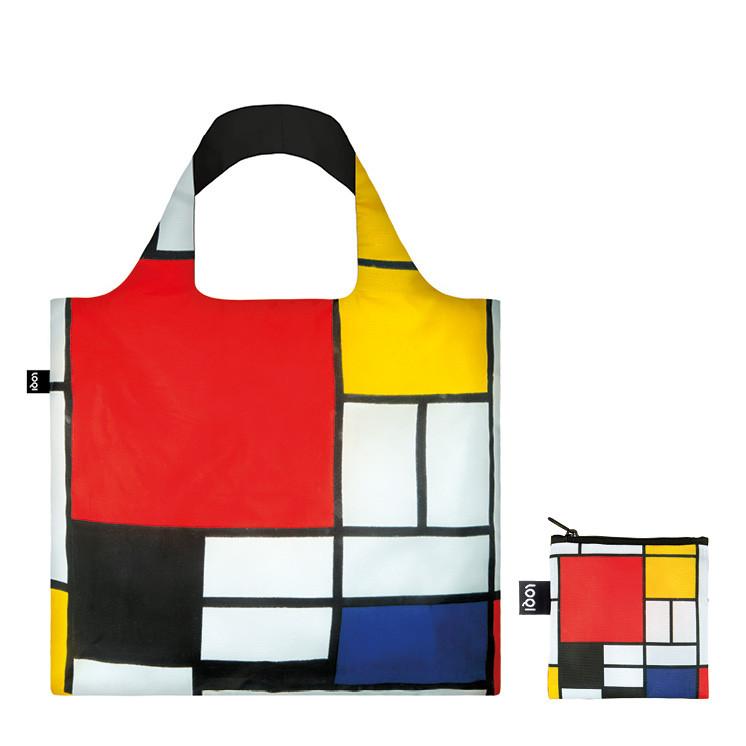 Foldable Tote bag with 'Abstract' artwork by Piet Mondrian in red yellow white blue
