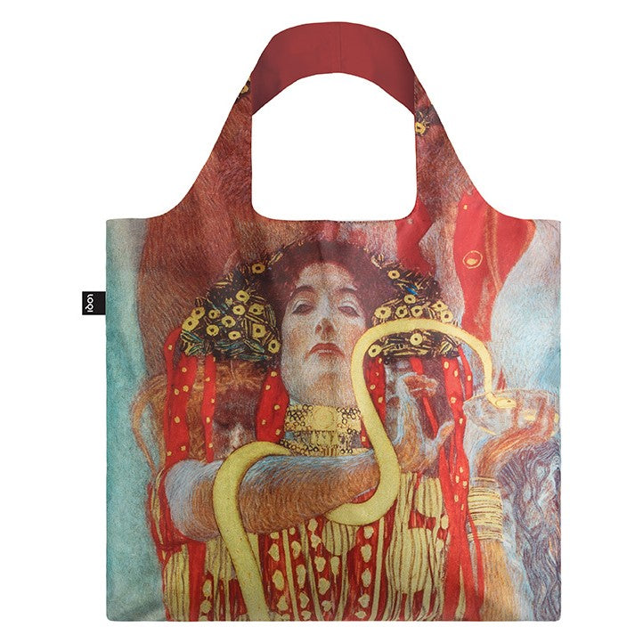 Foldable Tote bag with 'Hygieia' artwork by Gustav Klimt in red gold