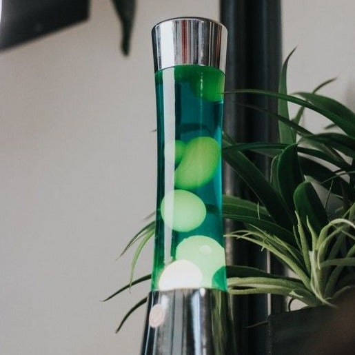 Lava Lamp Green Yellow Chrome Base