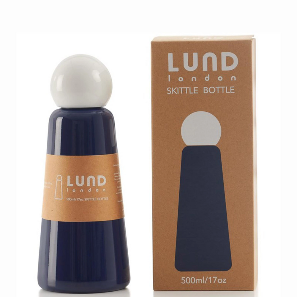 
            
                Load image into Gallery viewer, Skittle Bottle 500ml Blue Navy White Hot/Cold Thermos Lund London
            
        