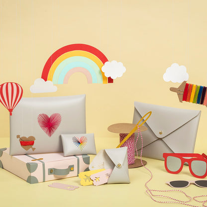 Pouch Envelope DIY Stitch Heart Faux Leather in Light Grey