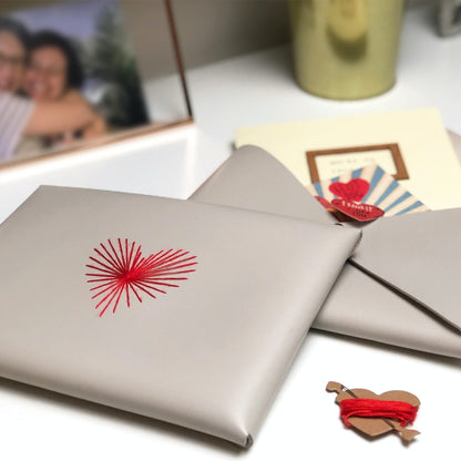 Pouch Envelope DIY Stitch Heart Faux Leather in Light Grey