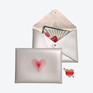 Pouch Envelope DIY Stitch Heart Faux Leather in Light Grey