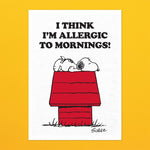 Snoopy Tea Towel with Peanuts comic cartoon 'Allergic to mornings' in white